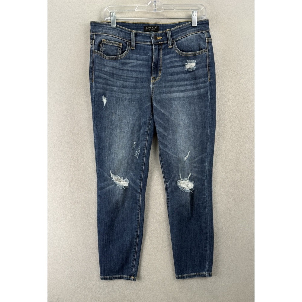 Judy Blue Womens 11/30 Distressed Relaxed Fit Dark Wash Stretch Jeans Denim